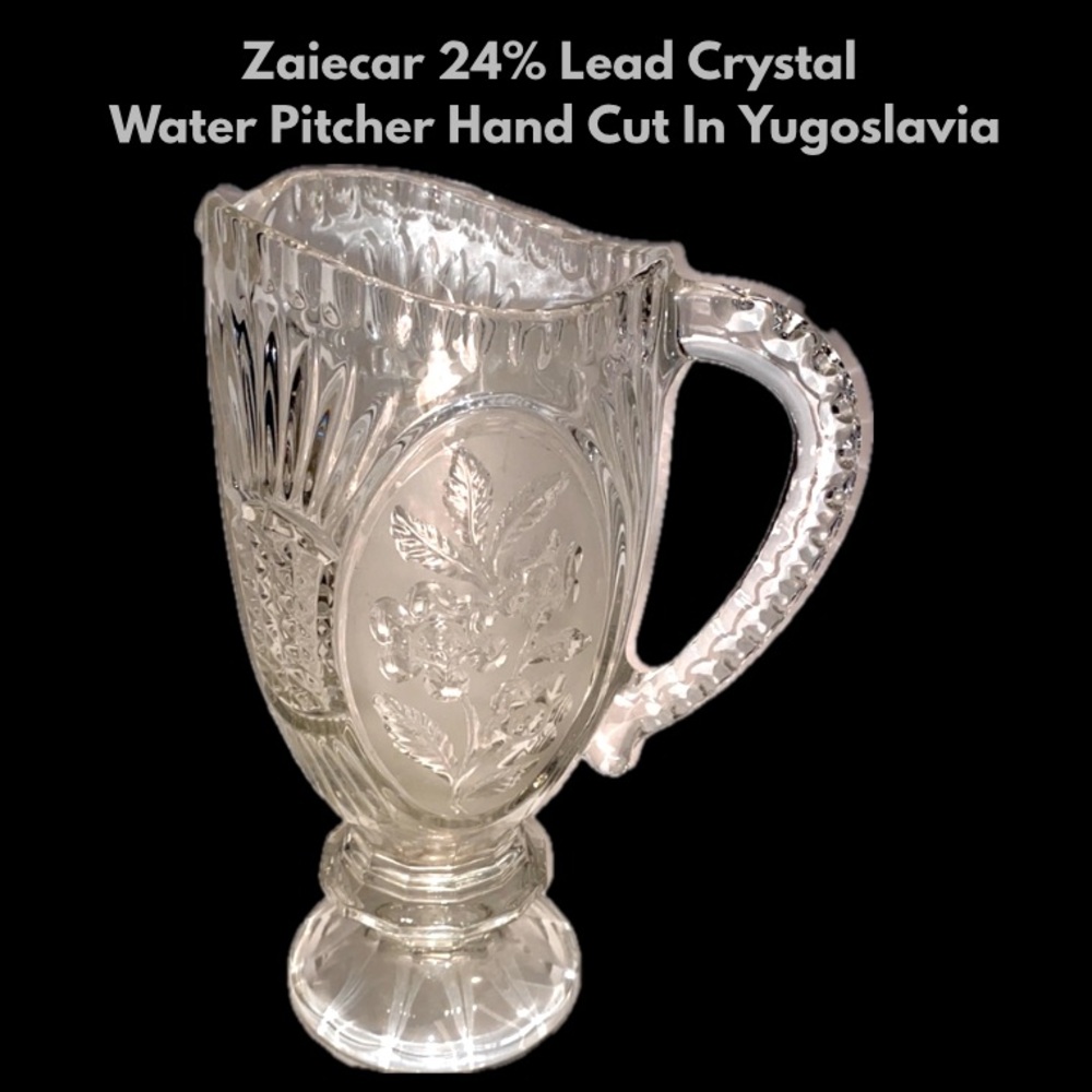 Zaiecar 24% Lead Crystal Water Pitcher Hand Cut In Yugoslavia